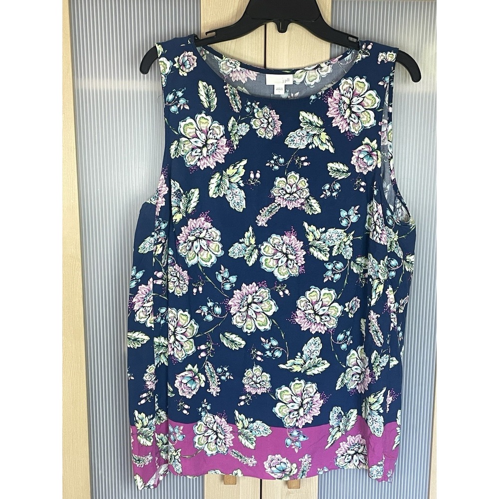J. Jill Floral Sleeveless Blouse Top Sz L Boho Beach Casual‎ Cottagecore Resort